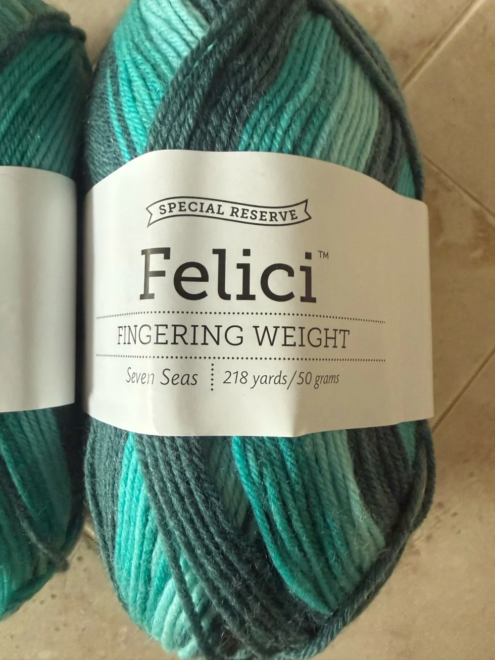 Felici Seven Seas Fingering Weight Yarn - Teal & Gray 2 Skeins Seven Seas
